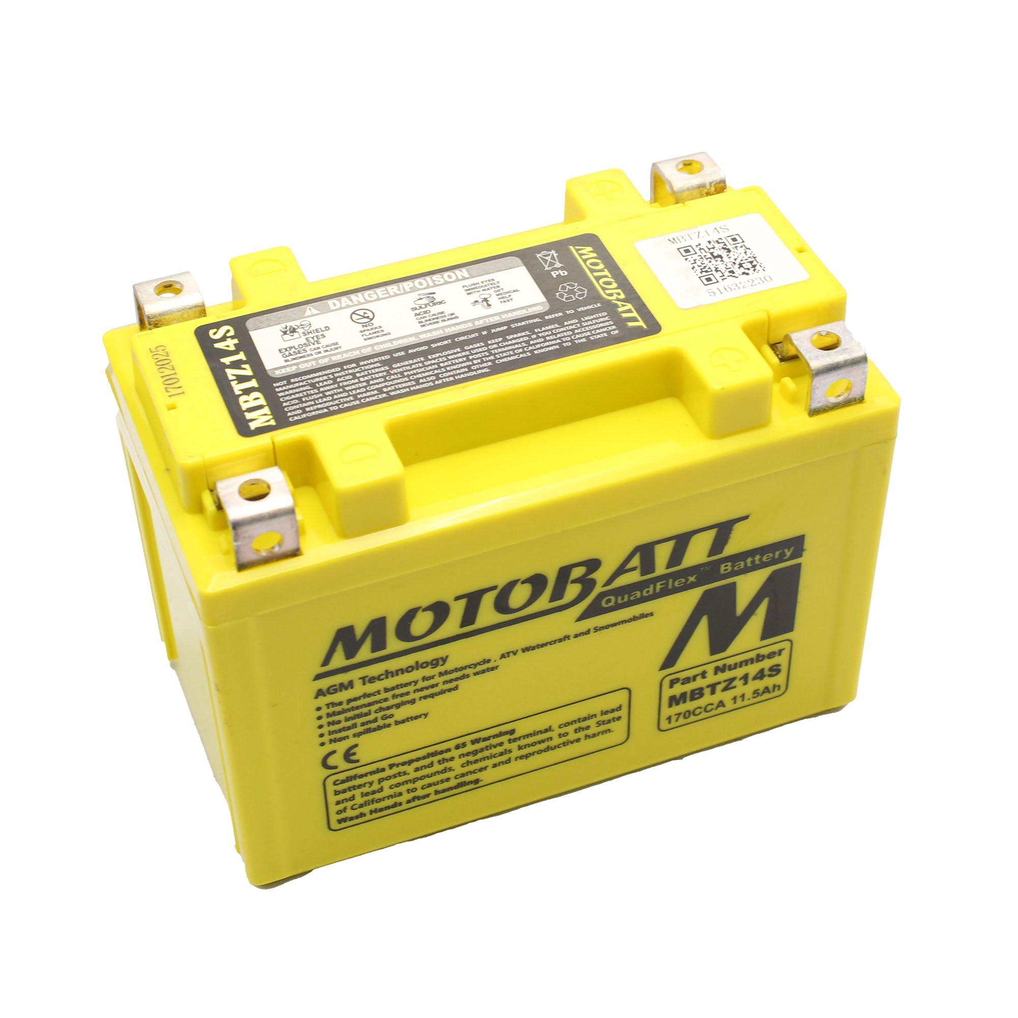 BATERIA MOTO MOTOBATT AGM QUADFLEX - MBTZ 14S - 11,5 Ah